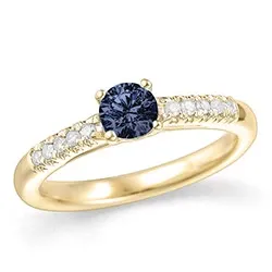 safir ring i 14  karat guld 0,10 ct 