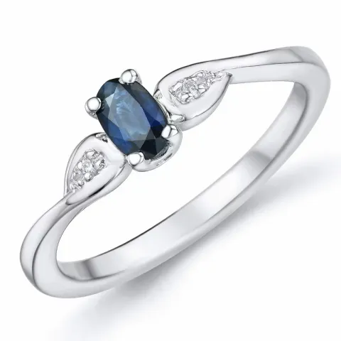 oval blå safir ring i 14  karat vitguld 0,008 ct 0,35 ct