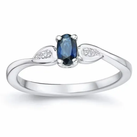 oval blå safir ring i 14  karat vitguld 0,008 ct 0,35 ct