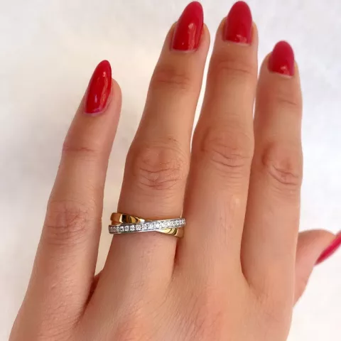 abstrakt diamant ring i 14  karat guld- och vitguld 0,201 ct