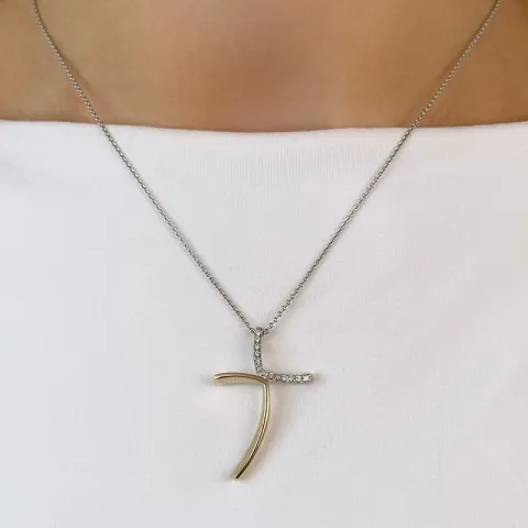 äkta kors diamantberlocker i 14 carat guld- och vitguld 0,06 ct
