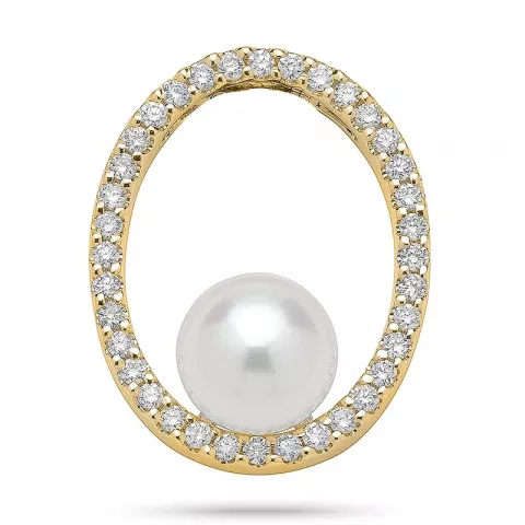 ovalt pärla diamantberlocker i 14  carat guld 0,32 ct