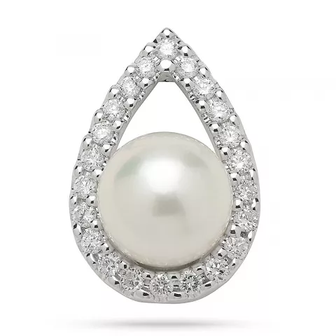 Droppformad pärla diamantberlocker i 14  carat vitguld 0,25 ct