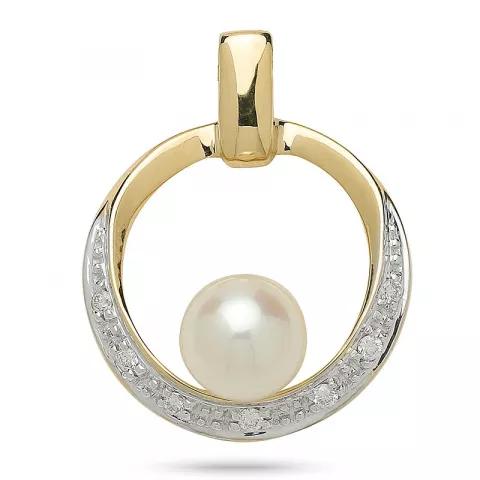 äkta  pärla diamantberlocker i 14  carat guld- och vitguld 0,04 ct