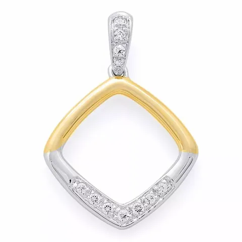 Stort fyrkantigt diamantberlocker i 14 carat guld- och vitguld 0,07 ct