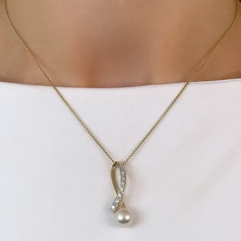 pärla diamantberlocker i 14 carat guld 0,15 ct