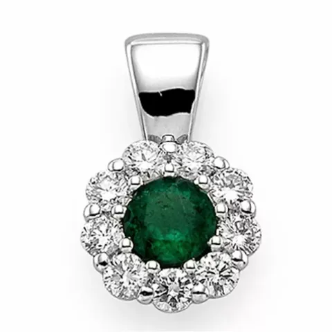 runt smaragd diamantberlocker i 14 carat vitguld 0,36 ct 0,45 ct