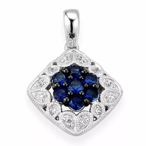 fyrkantigt safir diamantberlocker i 14 carat vitguld 0,07 ct 0,52 ct