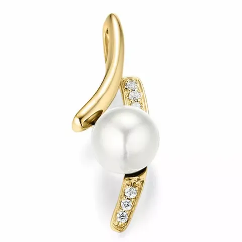 Vit pärla hängen i 14 carat guld 0,052 ct