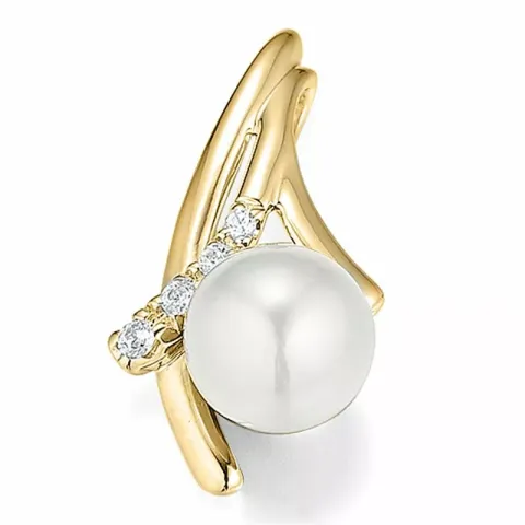 vit pärla hängen i 14 carat guld 0,05 ct