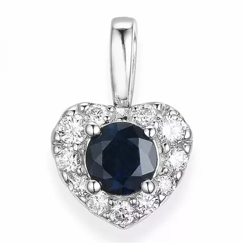 hjärta blå safir hängen i 14  carat vitguld 0,159 ct
