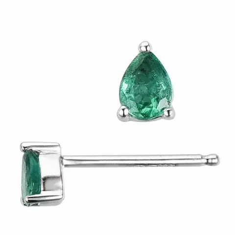 2 x 0,15 ct  smaragd örhängestift i 14 karat vitguld med smaragd 