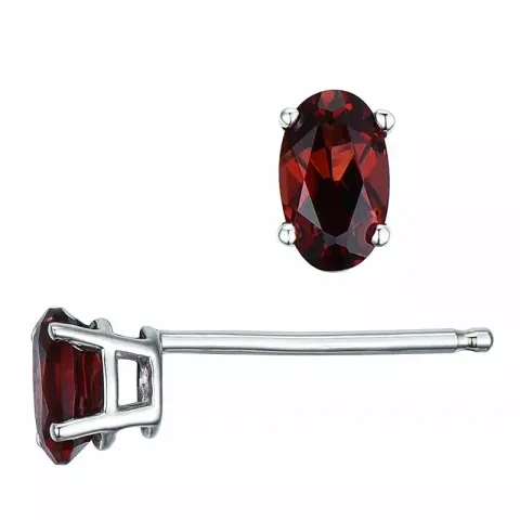 2 x 0,33 ct ovala röda granat örhängestift i 14 karat vitguld med granat 