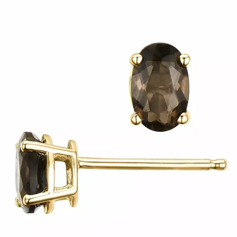 2 x 0,45 ct rökfärgat kvarts örhängestift i 14 karat guld med kvarts