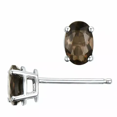 2 x 0,45 ct rökfärgat kvarts örhängestift i 14 karat vitguld med kvarts