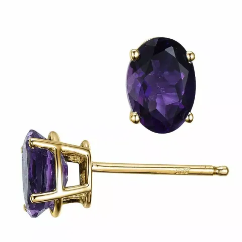 2 x 0,80 ct lila ametist örhängestift i 14 karat guld med ametist