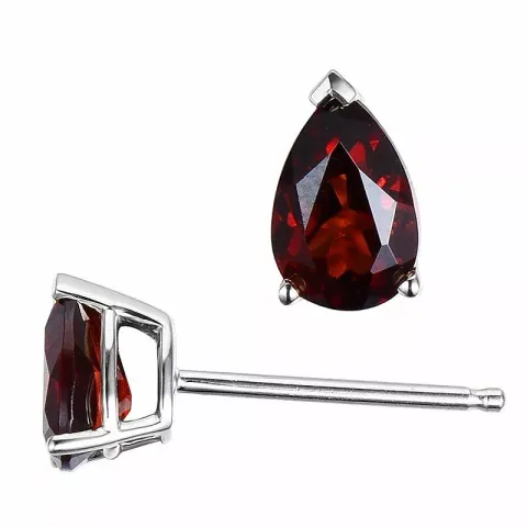 2 x 0,60 ct röda granat örhängestift i 14 karat vitguld med granat 