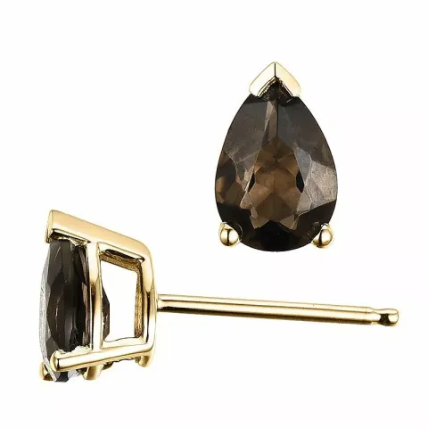 2 x 0,7 ct rökfärgat kvarts örhängestift i 14 karat guld med kvarts 