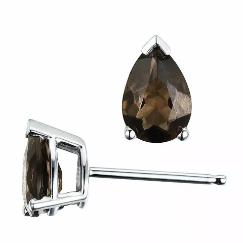 2 x 0,7 ct rökfärgat kvarts örhängestift i 14 karat vitguld med kvarts