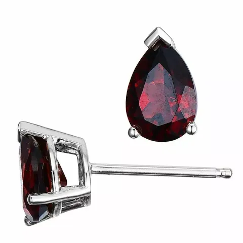 2 x 0,9 ct röda granat örhängestift i 14 karat vitguld med granat 
