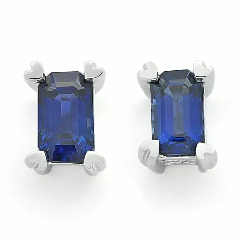 fyrkantigt safir örhängestift i 14 karat vitguld med safir 