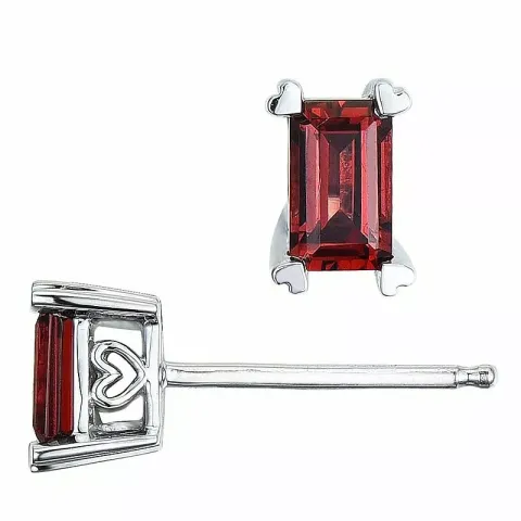 2 x 0,39 ct fyrkantigt granat örhängestift i 14 karat vitguld med granat