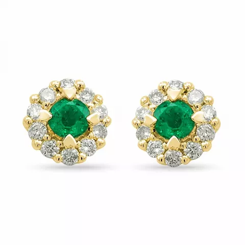 runda smaragd diamantörhängen i 14 karat guld med smaragd och diamant 