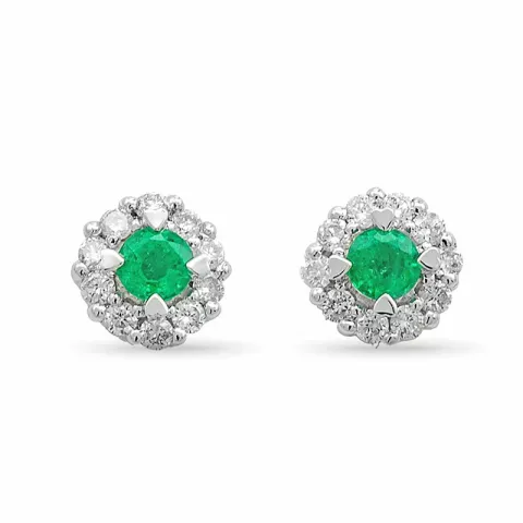 runda smaragd diamantörhängen i 14 karat vitguld med smaragd och diamant