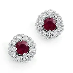 runda rubin diamantörhängen i 14 karat vitguld med rubin och diamant