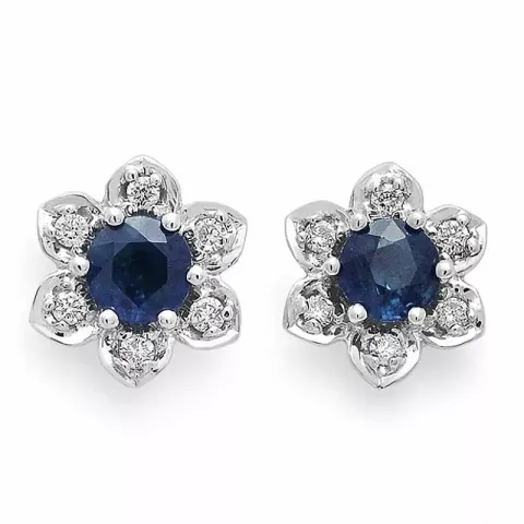 Blommor blå safir örhängestift i 14 karat vitguld med diamanter och safirer