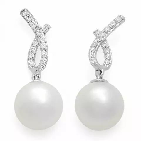 vita pärla diamantörhängen i 14 karat vitguld med diamant 