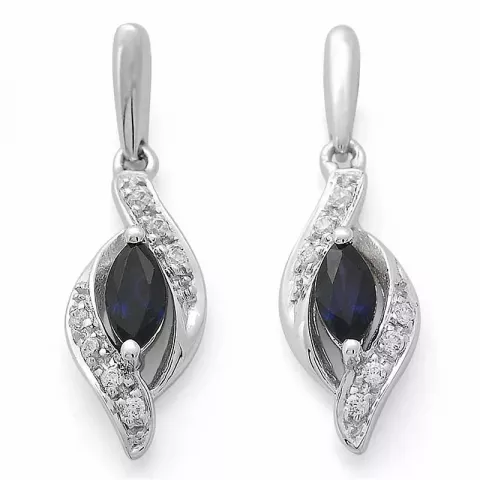 blå safir örhängen i 14 karat vitguld med diamant och safir 