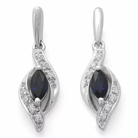 blå safir örhängen i 14 karat vitguld med diamant och safir