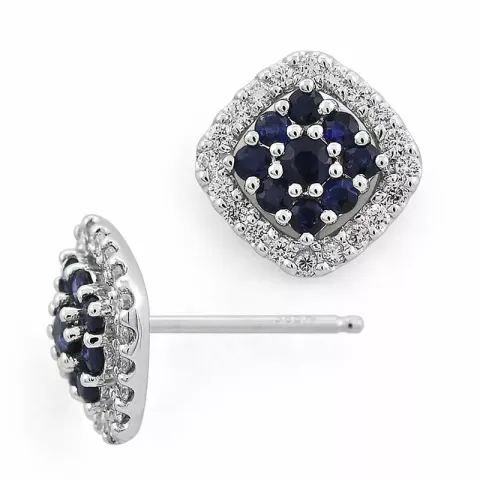 fyrkantigt safir diamantörhängen i 14 karat vitguld med diamant och safir 
