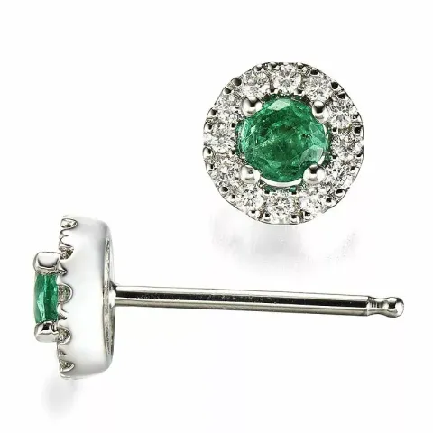 runda smaragd diamantörhängen i 14 karat vitguld med smaragd och diamant
