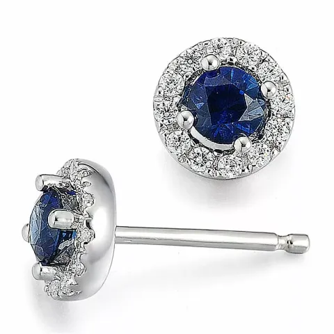 runda safir diamantörhängen i 14 karat vitguld med safir och diamant