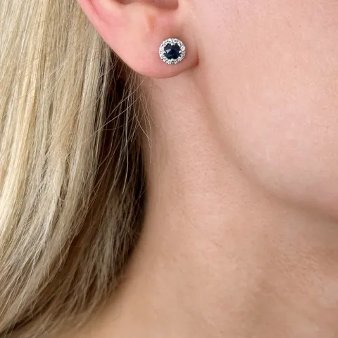 runda safir diamantörhängen i 14 karat vitguld med safir och diamant