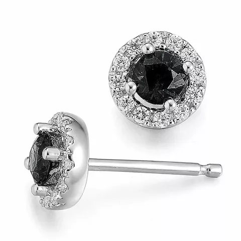 runda svarta diamant briljiantöronringar i 14 karat vitguld med diamant och svart diamant