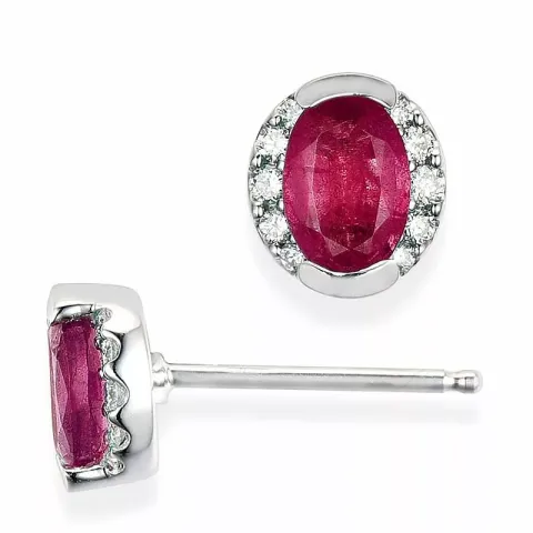ovala rubin örhängestift i 14 karat vitguld med diamant och rubin