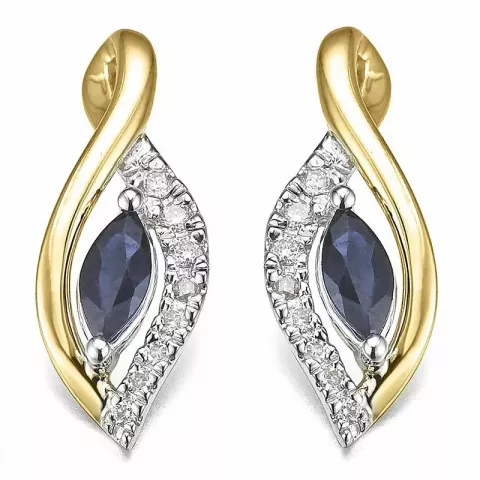 blå safir diamantörhängen i 14 karat guld och vitguld med diamant och safir 