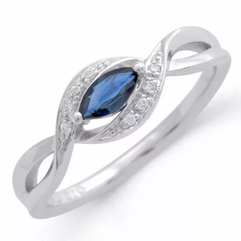 blå safir diamantring i 14  karat vitguld 0,04 ct 
