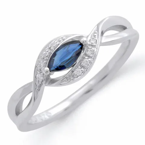 blå safir diamantring i 14 karat vitguld 0,04 ct