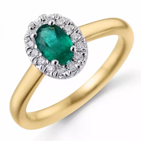 rosett smaragd ring i 14  karat guld- och vitguld 0,47 ct 0,12 ct