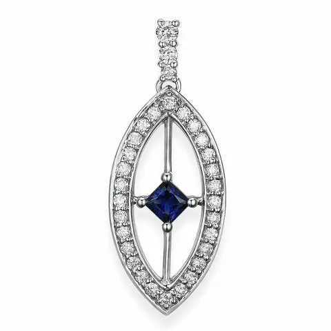 ovalt safir diamantberlocker i 14 carat vitguld 0,28 ct 0,25 ct