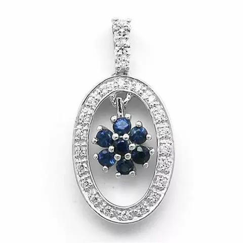 ovalt safir diamantberlocker i 14 carat vitguld 0,17 ct 0,30 ct