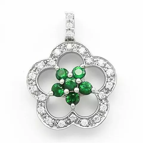 blommor smaragd diamantberlocker i 14  carat vitguld 0,12 ct 0,28 ct