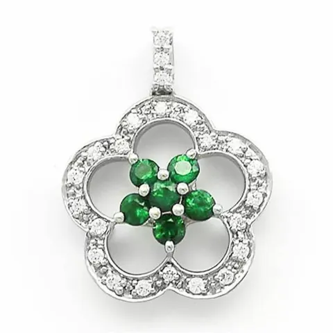 blommor smaragd diamantberlocker i 14 carat vitguld 0,12 ct 0,28 ct