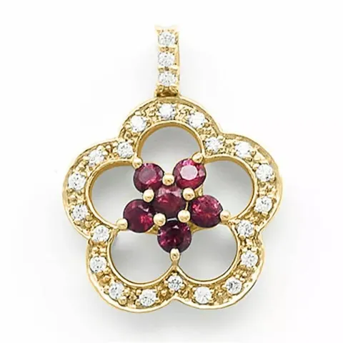 blommor rubin diamantberlocker i 14  carat guld 0,12 ct 0,34 ct