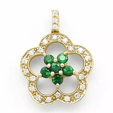 blommor smaragd diamantberlocker i 14 carat guld 0,12 ct 0,28 ct