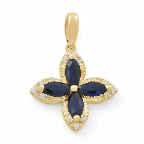 blommor safir diamantberlocker i 14 carat guld 0,08 ct 1,36 ct